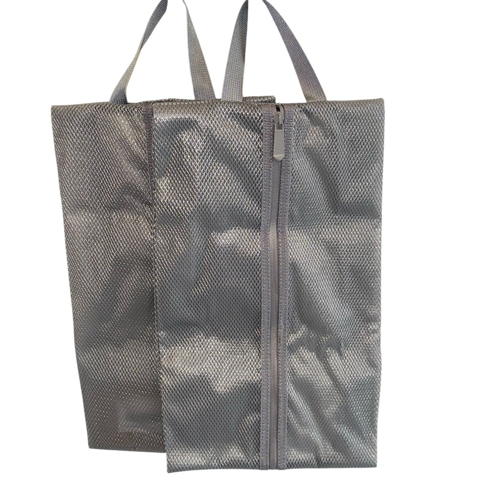 Silver Metallic Tote Bag with Zipper
